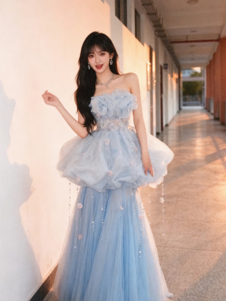 Photography Wedding - Gaun Pengantin Putri Duyung Biru Kostum