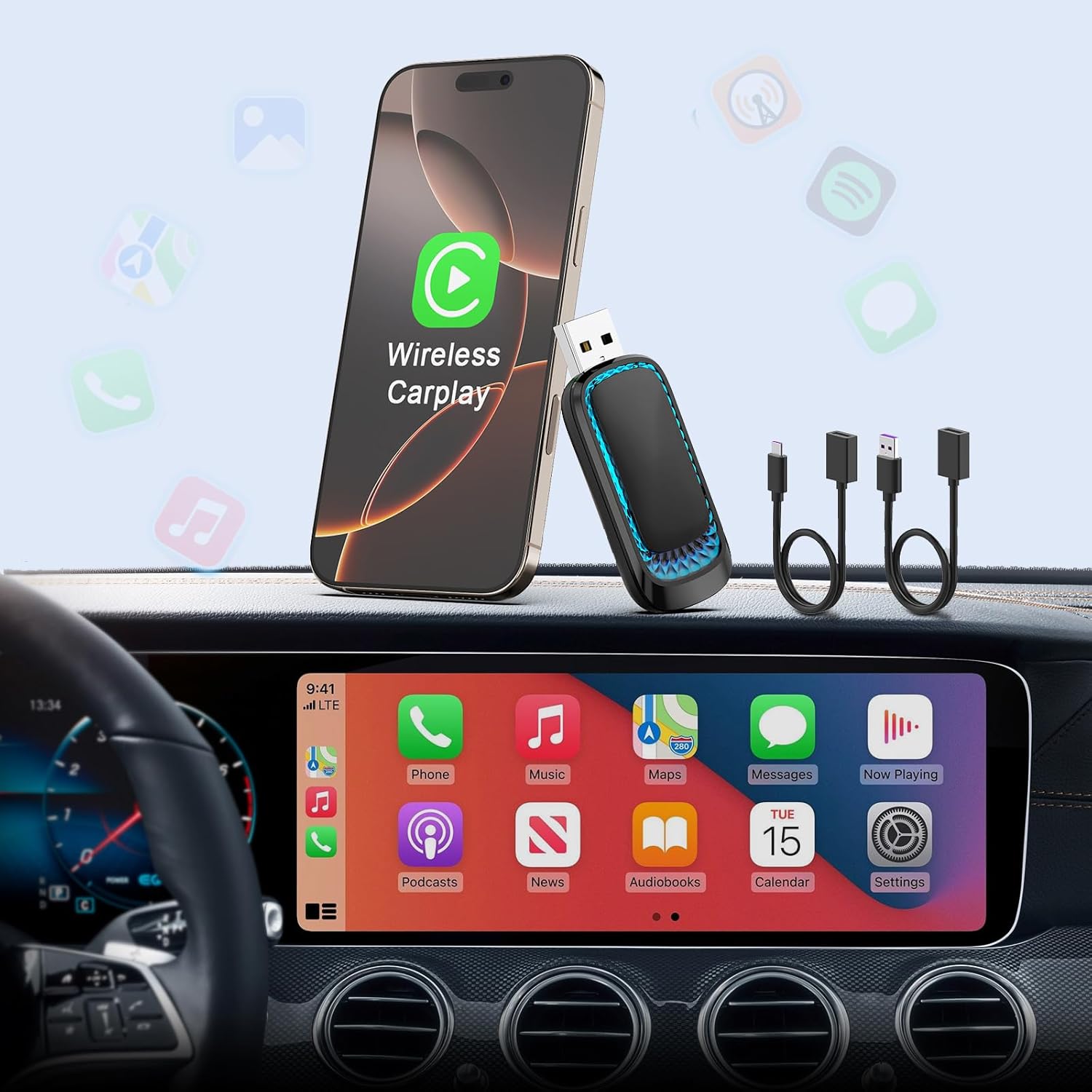 Tethering Cable Usb - Adapter CarPlay USB nirkabel mini untuk