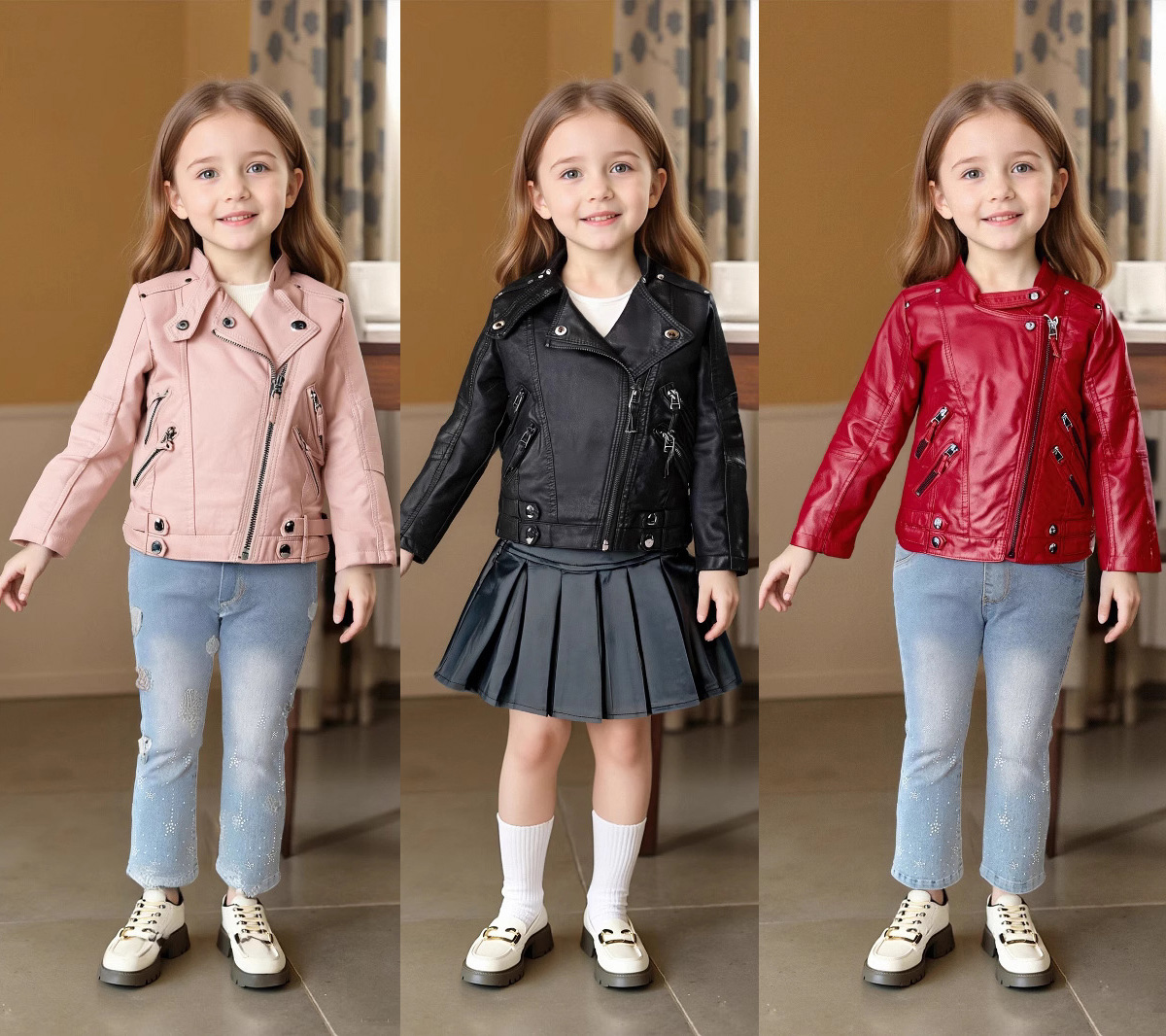 Jaket Kulit PU Anak Perempuan  - Photography Logo ulasan dan harga