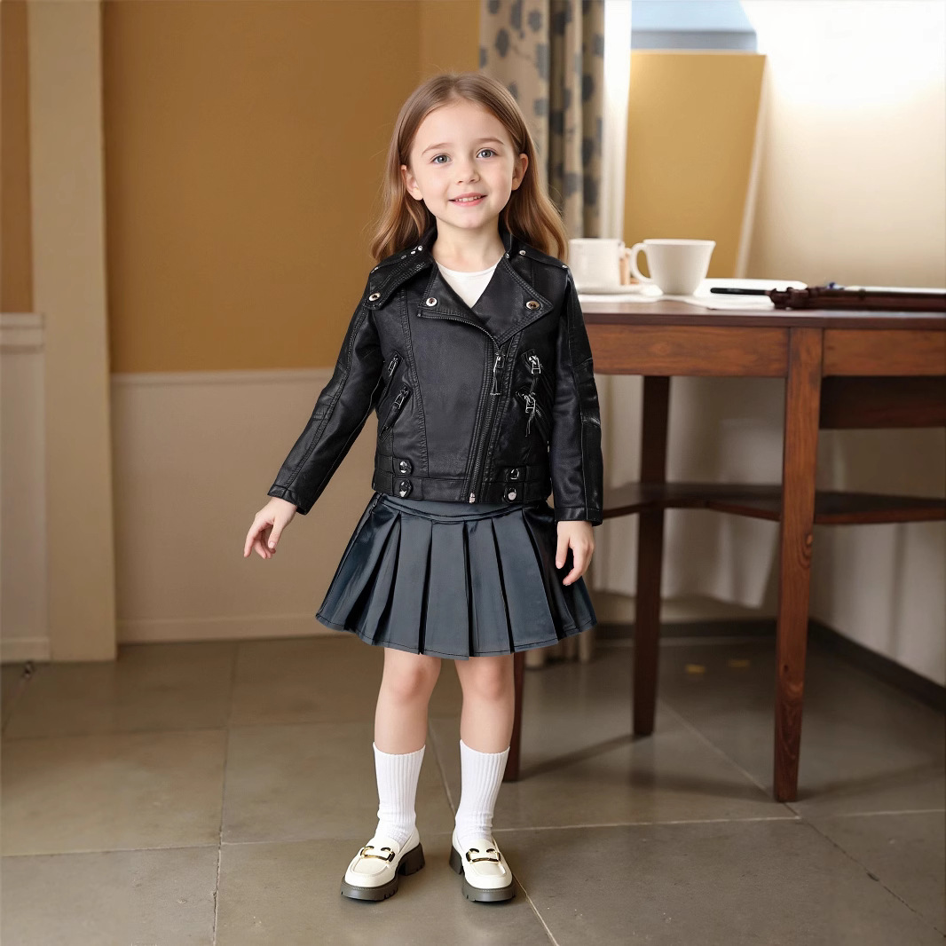Jaket Kulit PU Anak Perempuan  - Photography Logo ulasan dan harga