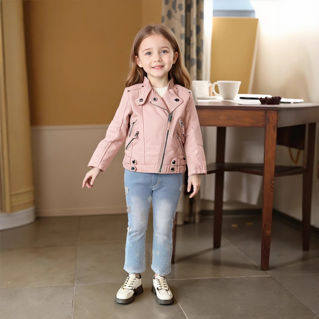Jaket Kulit PU Anak Perempuan  - Photography Logo ulasan dan harga