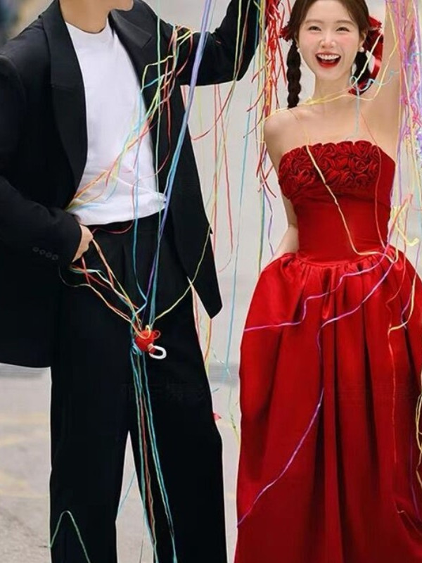 Gaun Pengantin Merah Tanpa Tal - Photography Outfit ulasan dan harga